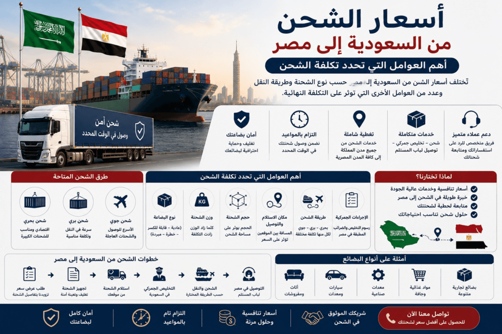 أسعار الشحن من السعودية إلى مصر