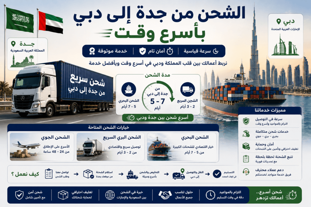الشحن من جدة إلى دبي بأسرع وقت