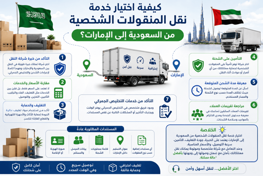 كيفية اختيار خدمة نقل المنقولات الشخصية من السعودية إلى الإمارات؟ 