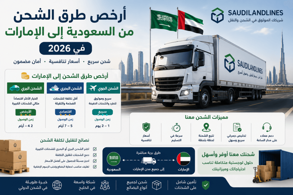 أرخص طرق الشحن من السعودية إلى الإمارات في 2026