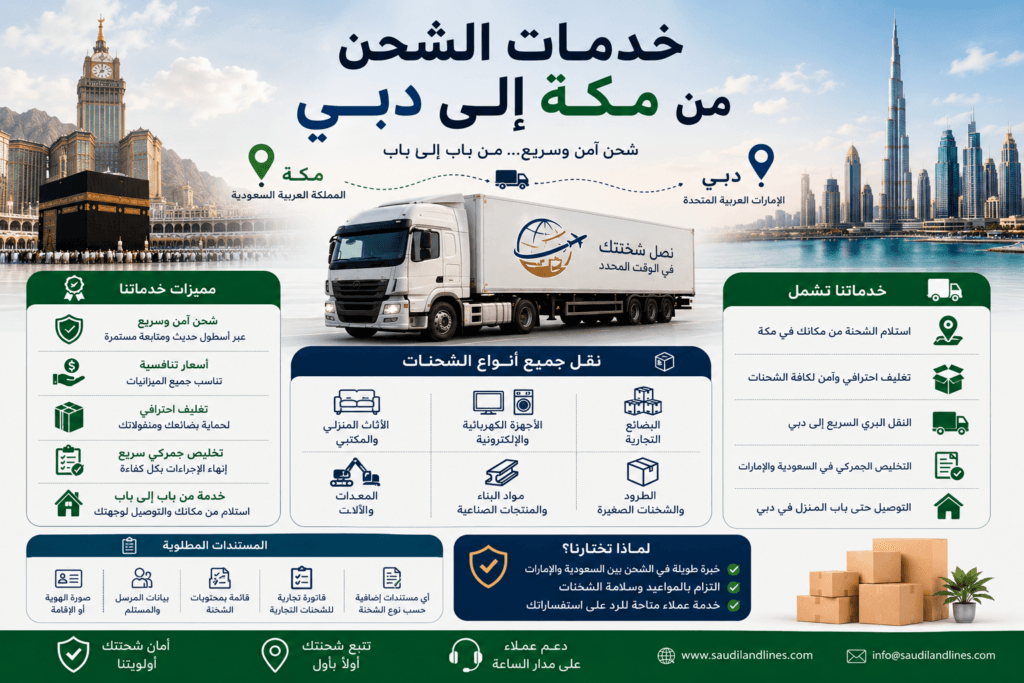 خدمات الشحن من مكة إلى دبي
