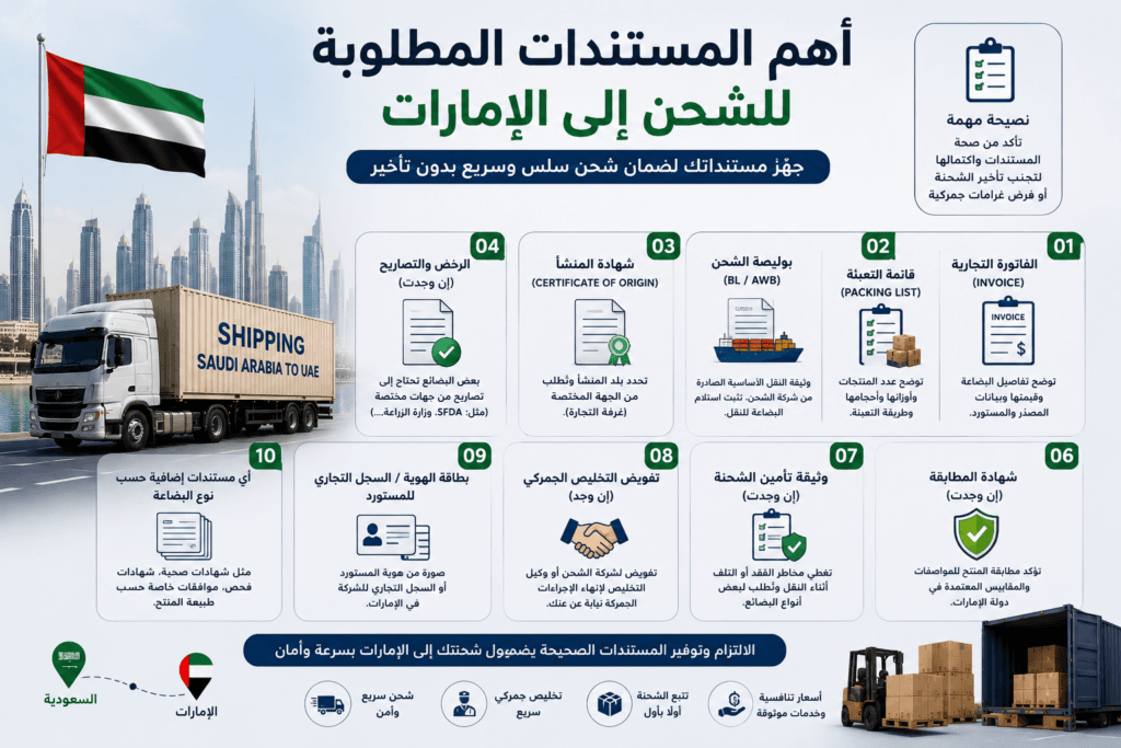 أهم المستندات المطلوبة للشحن إلى الإمارات
