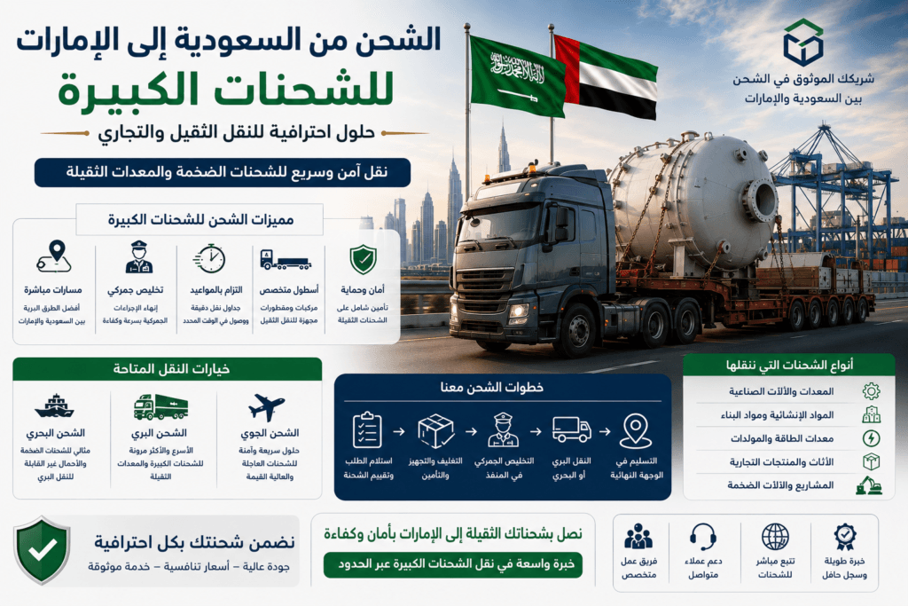 الشحن من السعودية إلى الإمارات للشحنات الكبيرة 