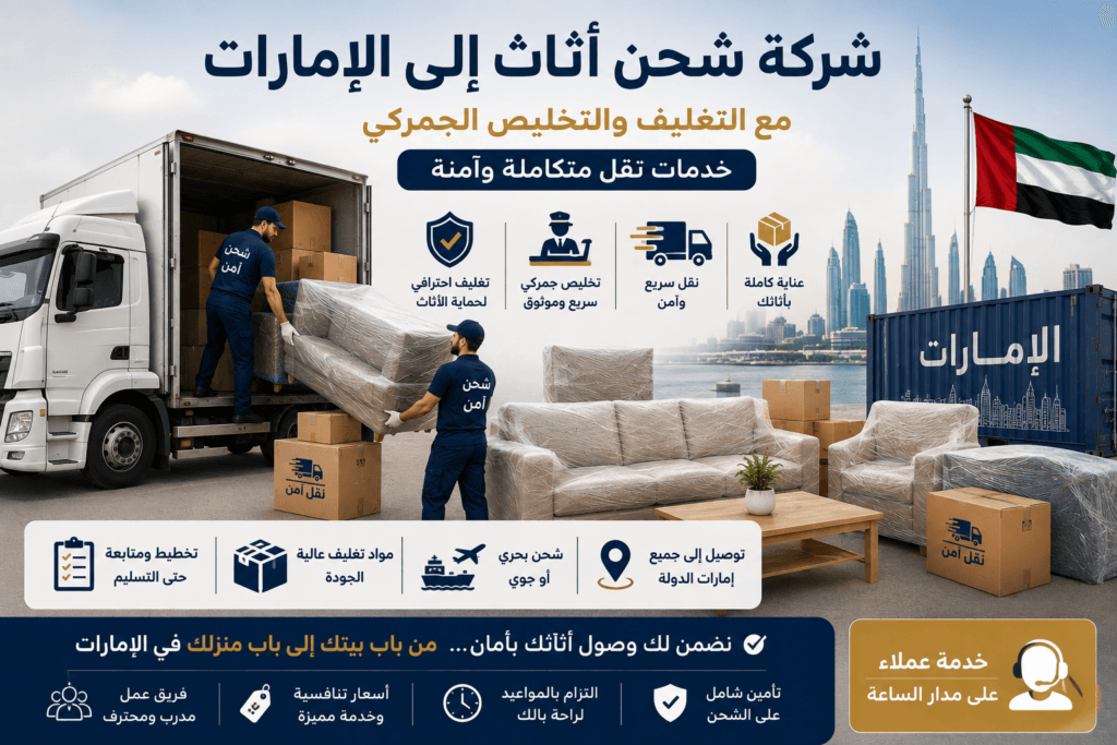شركة شحن أثاث إلى الإمارات مع التغليف والتخليص الجمركي