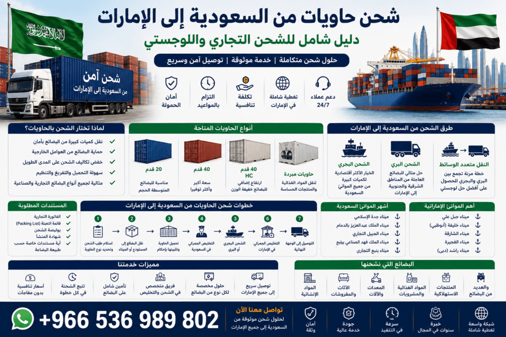 شحن حاويات من السعودية إلى الإمارات