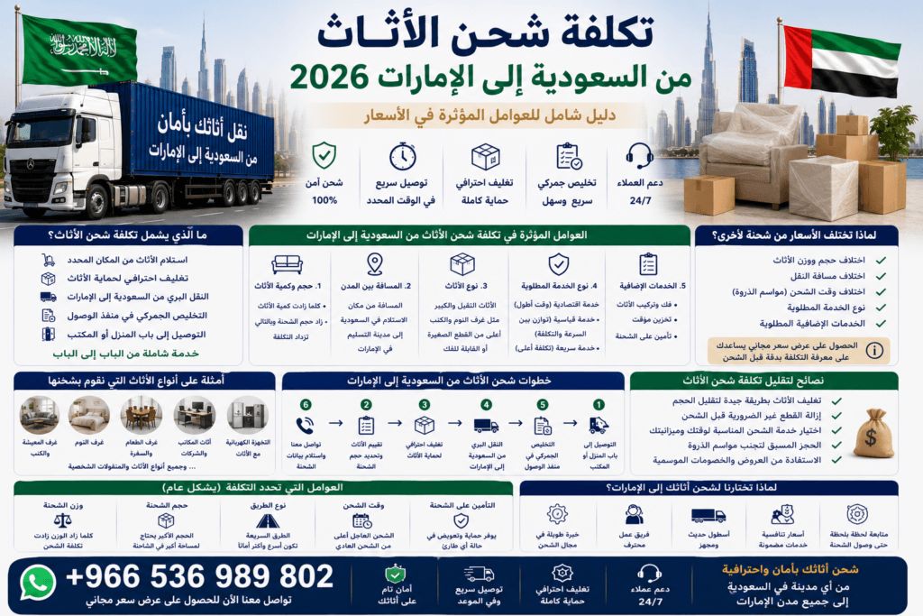 تكلفة شحن الأثاث من السعودية إلى الإمارات +966536989802