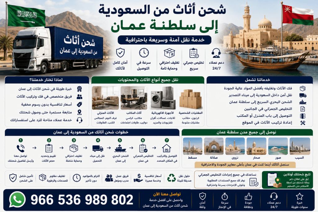 شحن أثاث من السعودية إلى سلطنة عمان +966536989802