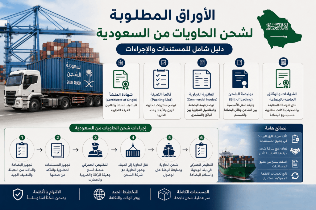 الأوراق المطلوبة لشحن الحاويات من السعودية