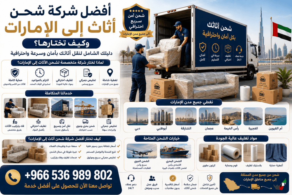 أفضل شركة شحن أثاث إلى الإمارات +966536989802