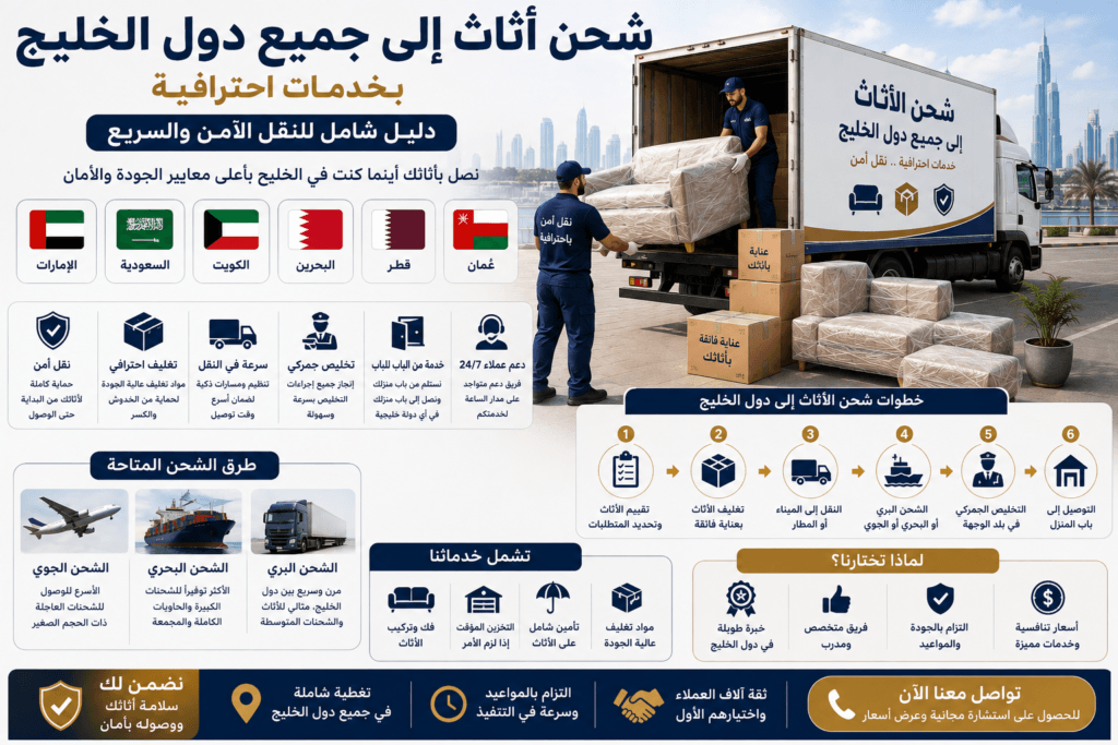 شحن أثاث إلى جميع دول الخليج بخدمات احترافية
