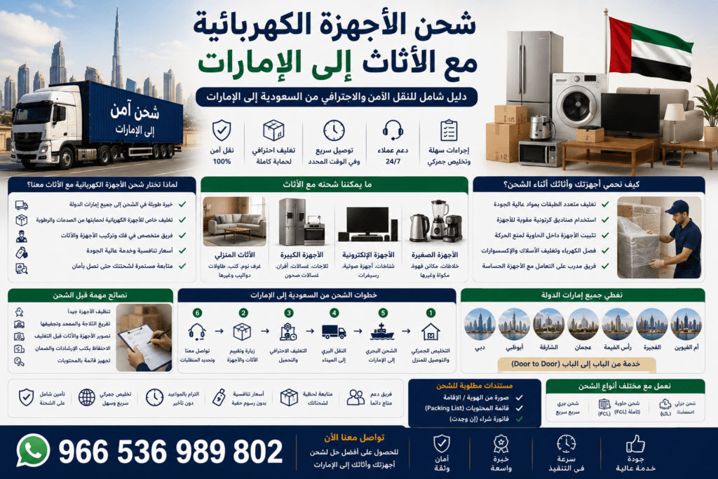 شحن الأجهزة الكهربائية مع الأثاث إلى الإمارات
