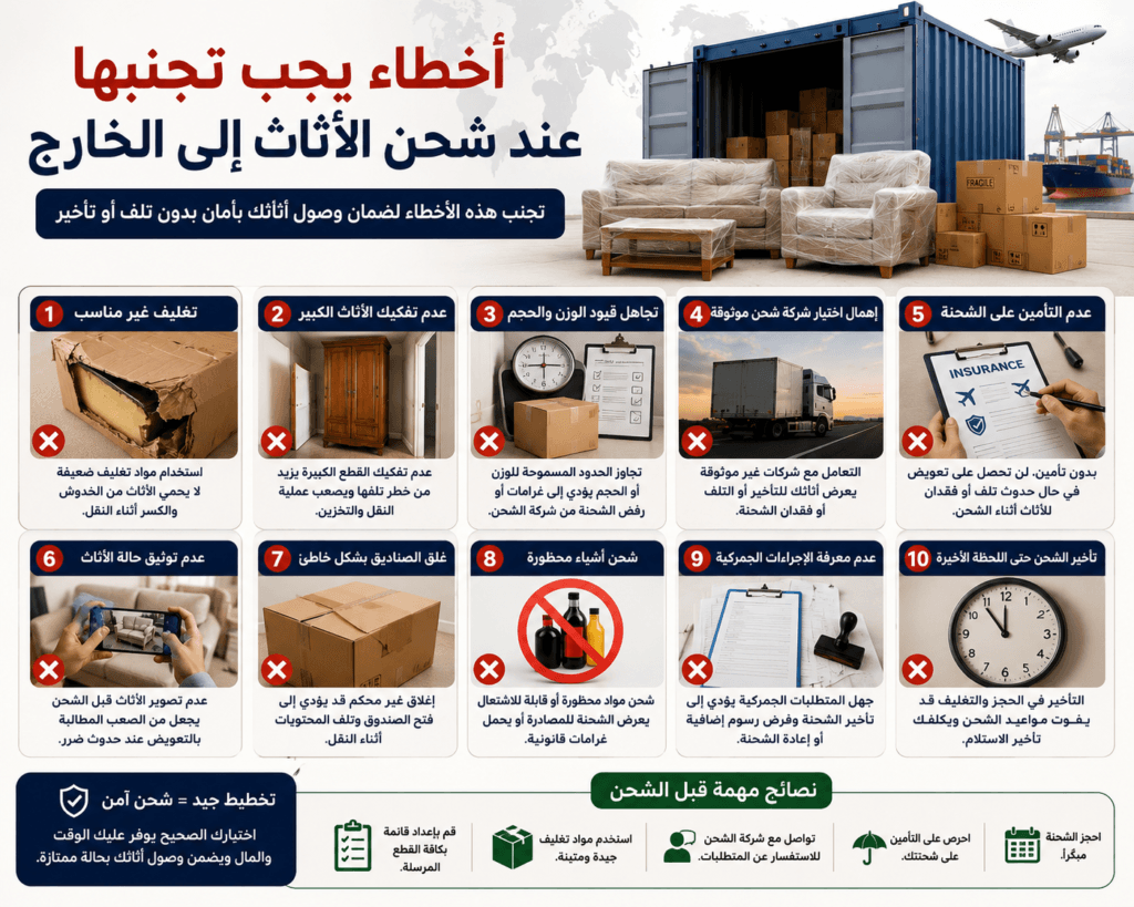 أخطاء يجب تجنبها عند شحن الأثاث إلى الخارج