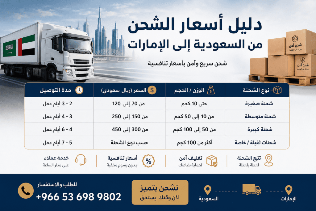 دليل أسعار الشحن من السعودية إلى الإمارات +966536989802
