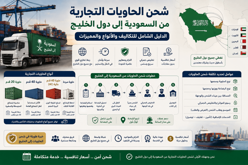 شحن الحاويات التجارية من السعودية إلى دول الخليج