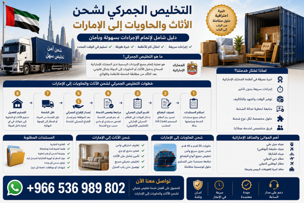 التخليص الجمركي لشحن الأثاث والحاويات إلى الإمارات